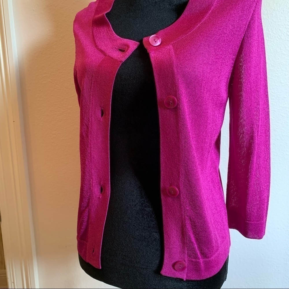 Jones New York Fuchsia Pink Magenta Round Neck Cardigan